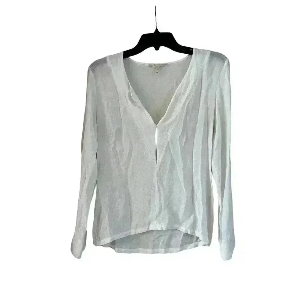 Maje Women’s Blouse V-neck Long Sleeve White Size 1 US Small